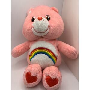 Care Bear Cheer Bear Pink Rainbow Tummy 2002 Stuffed Soft Plush Doll Toy 13"